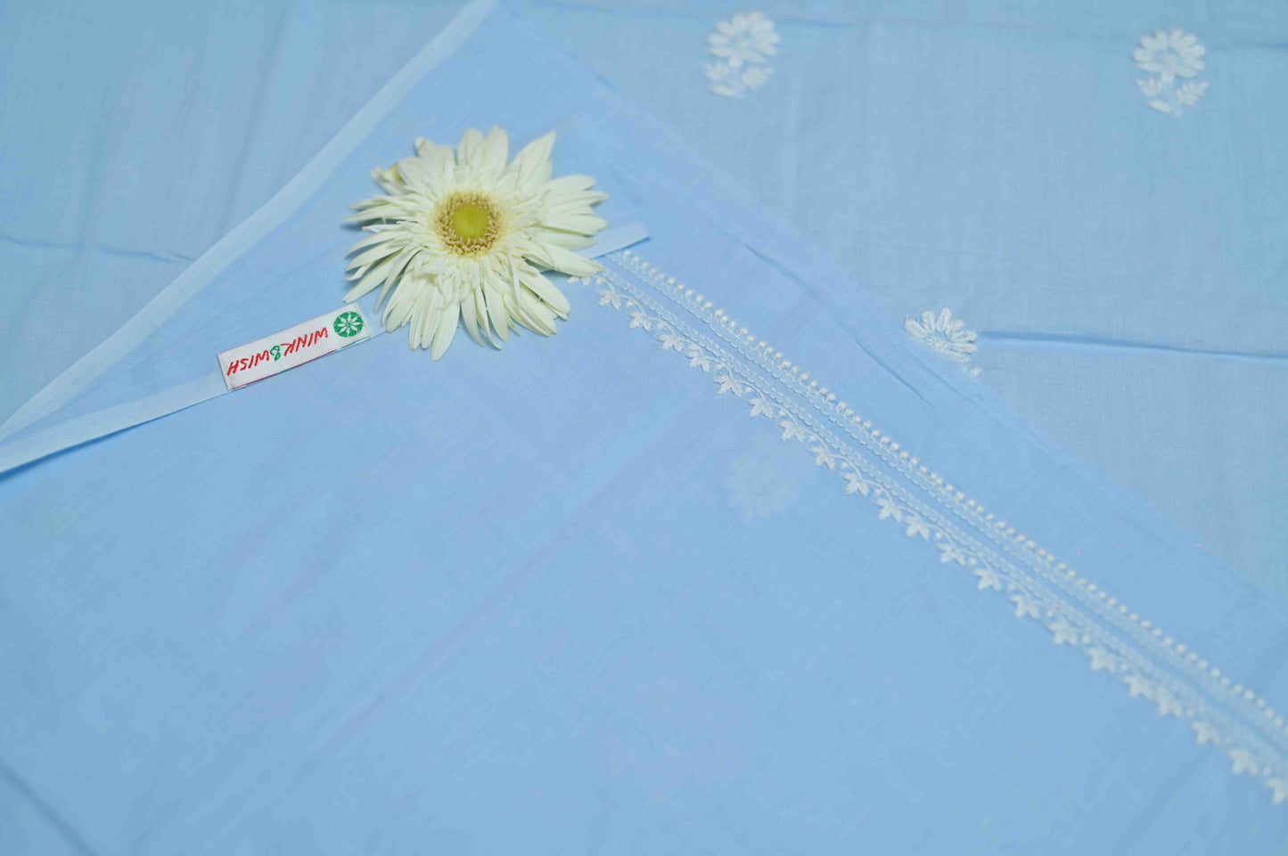 Powder Blue Cotton Unstitched Chikankari Kurta Pant Set