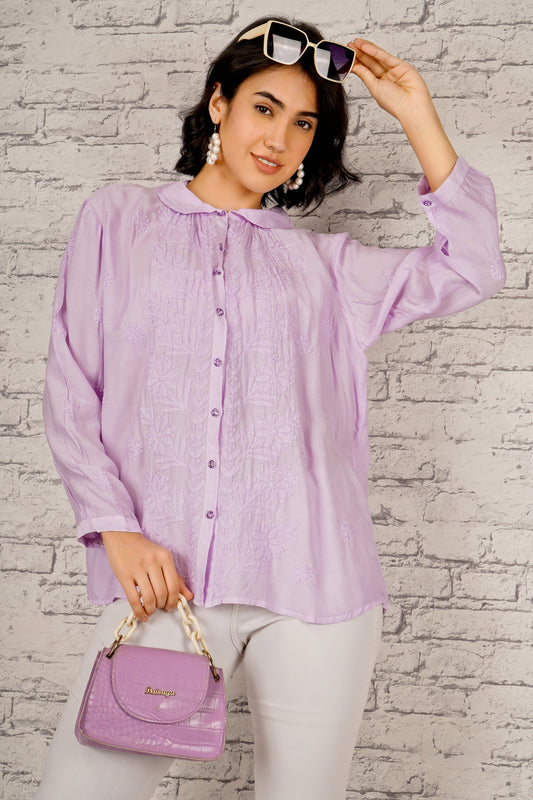 'Sublime Lavender' Muslin Chikankari Shirt