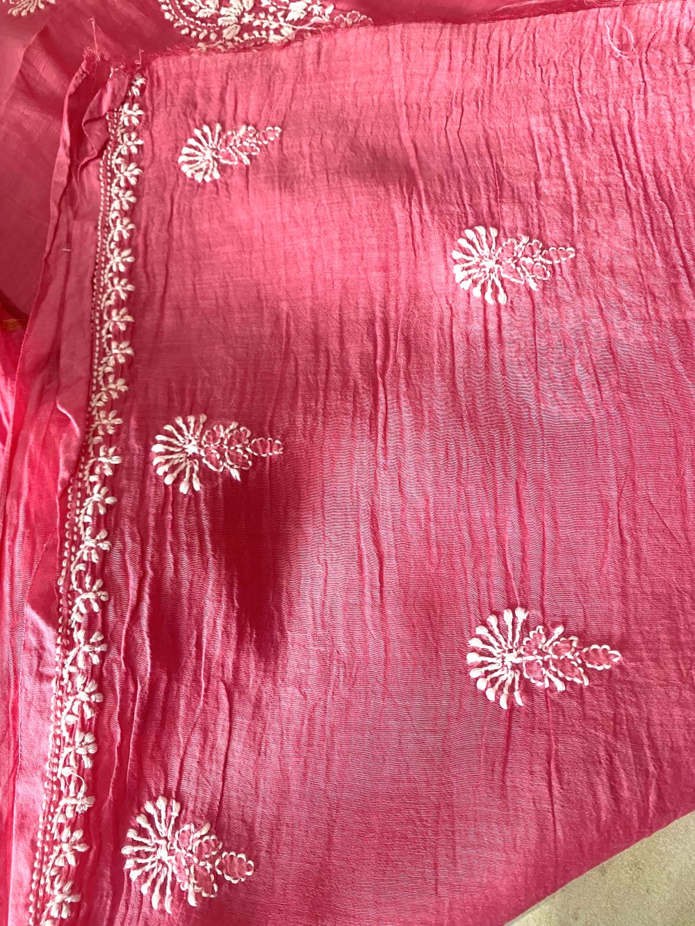 'Dusky Pink' Mul Chanderi Unstitched Chikankari Suit Set