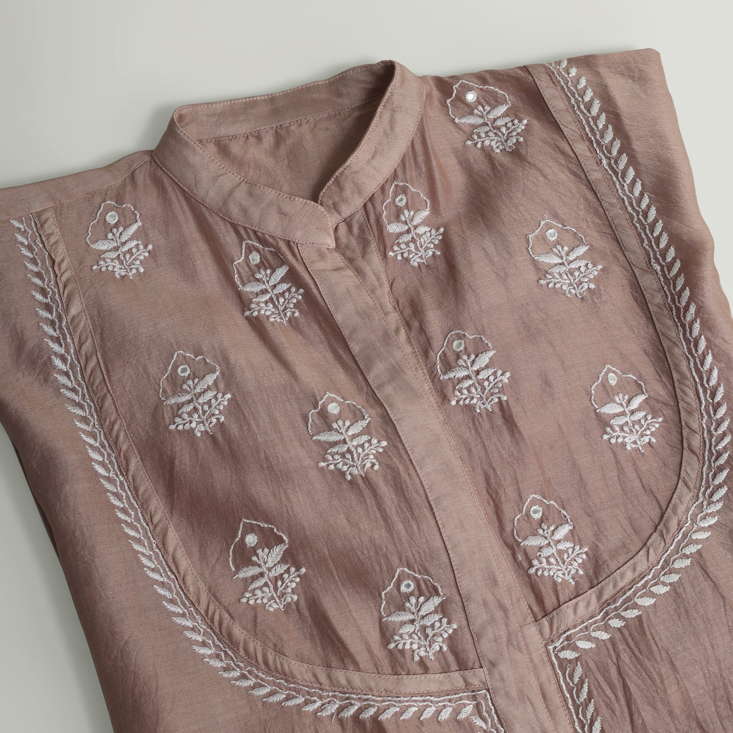 Mocha Muse Chanderi Chikankari Semi-stitched Shirt