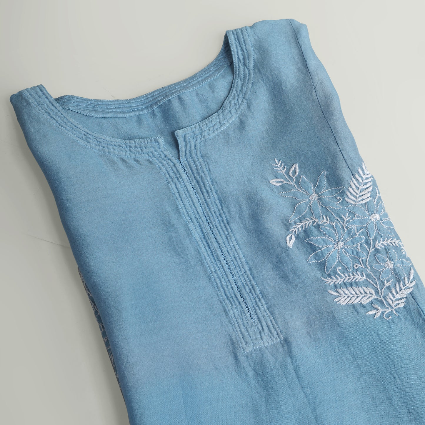 Blue Meadow Semi-Stitched Chikankari Coord Set
