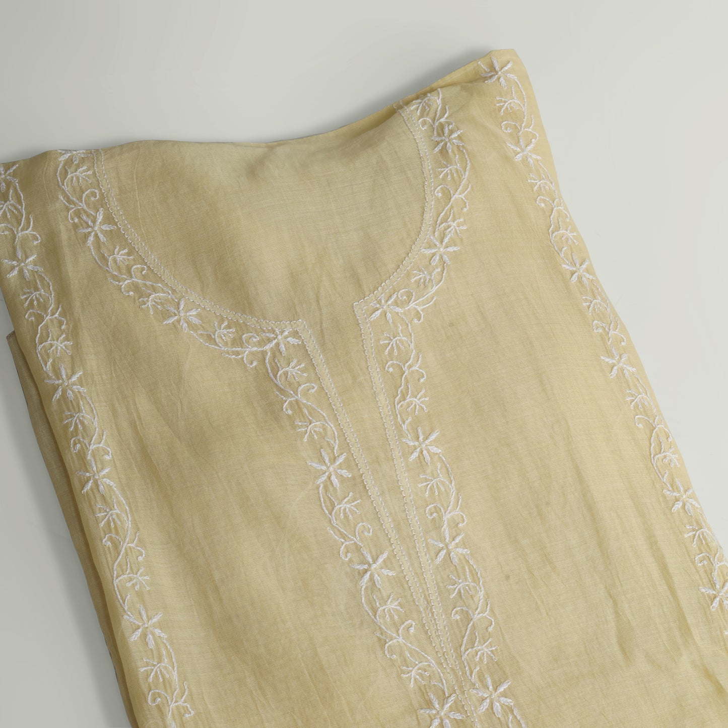 'Vanilla Petals' Mul Chanderi Chikankari Unstitched Set