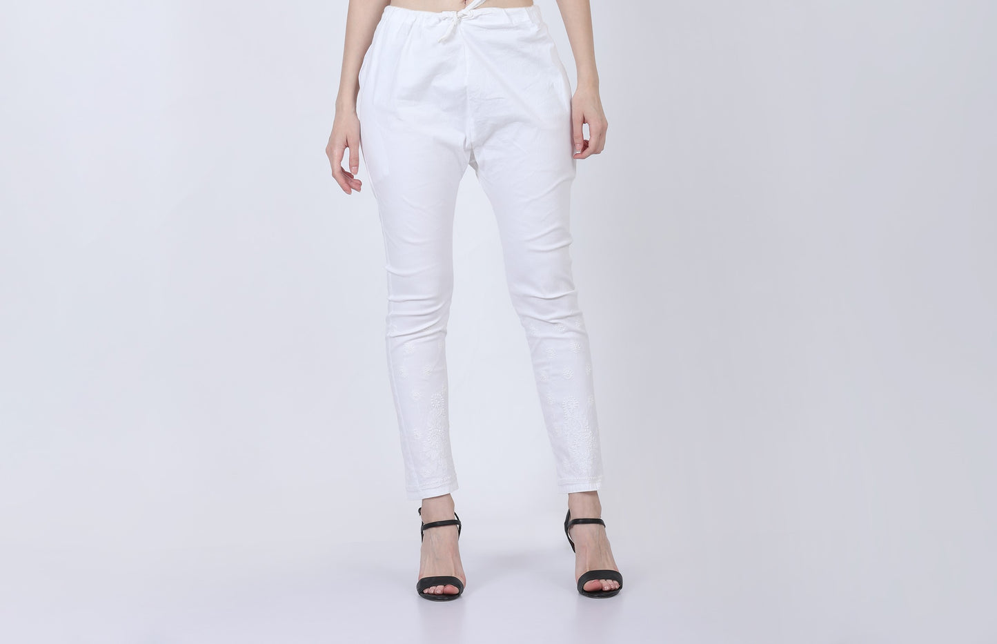 White Cotton Chikankari Leggings