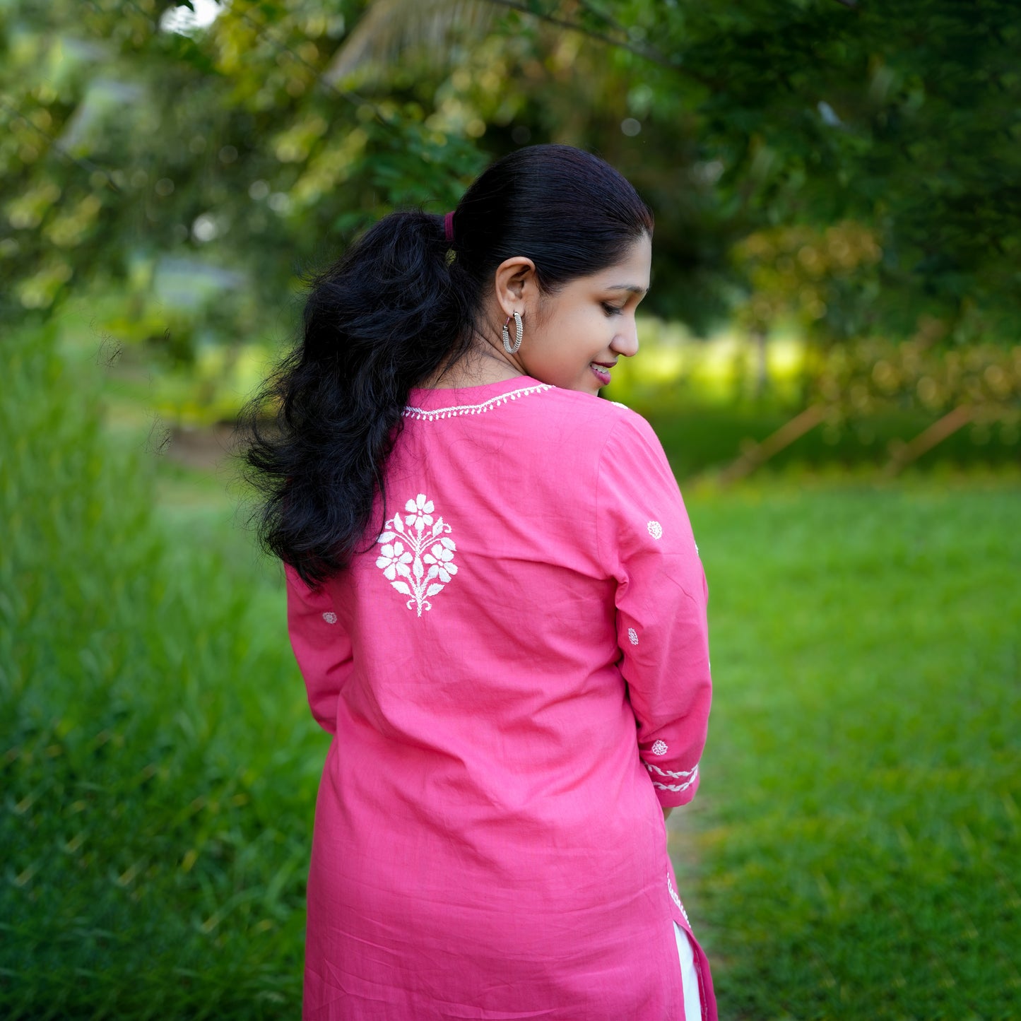 'Gulabi Glow' Pink Mul Cotton Chikankari Kurti