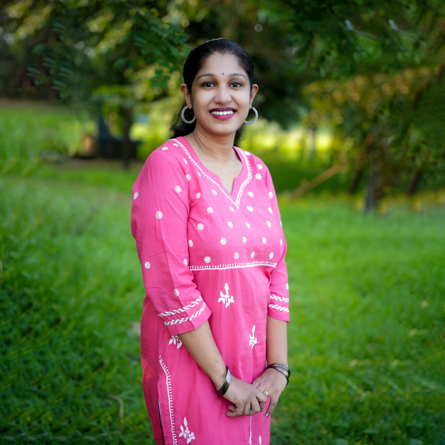 'Gulabi Glow' Pink Mul Cotton Chikankari Kurti