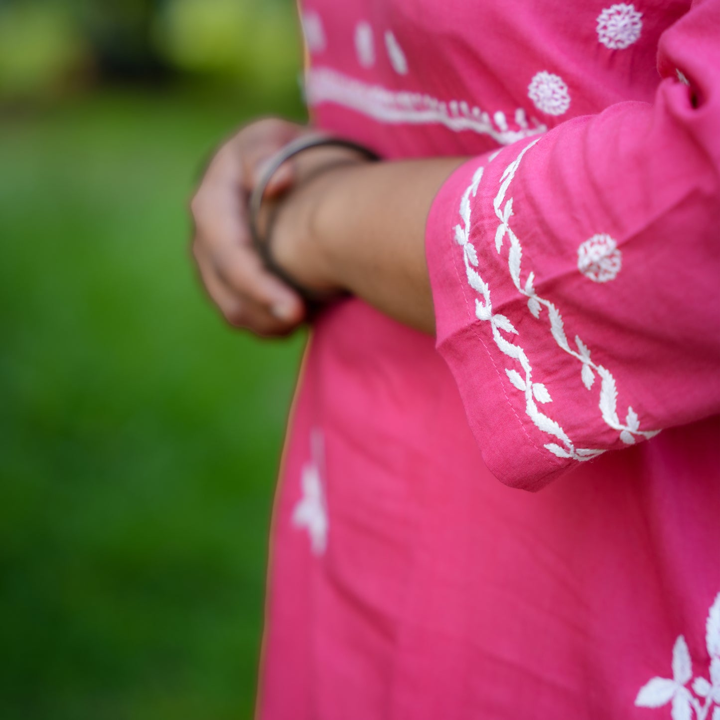'Gulabi Glow' Pink Mul Cotton Chikankari Kurti