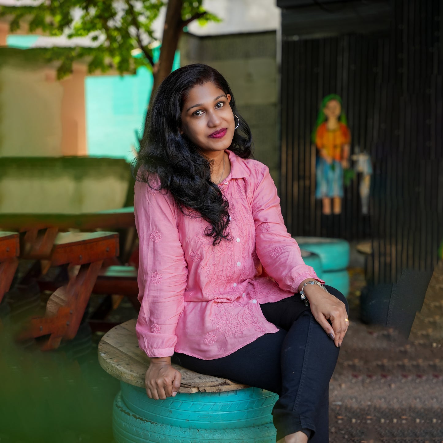 'Vintage Rose' Pink Muslin Chikankari Short Collared Shirt