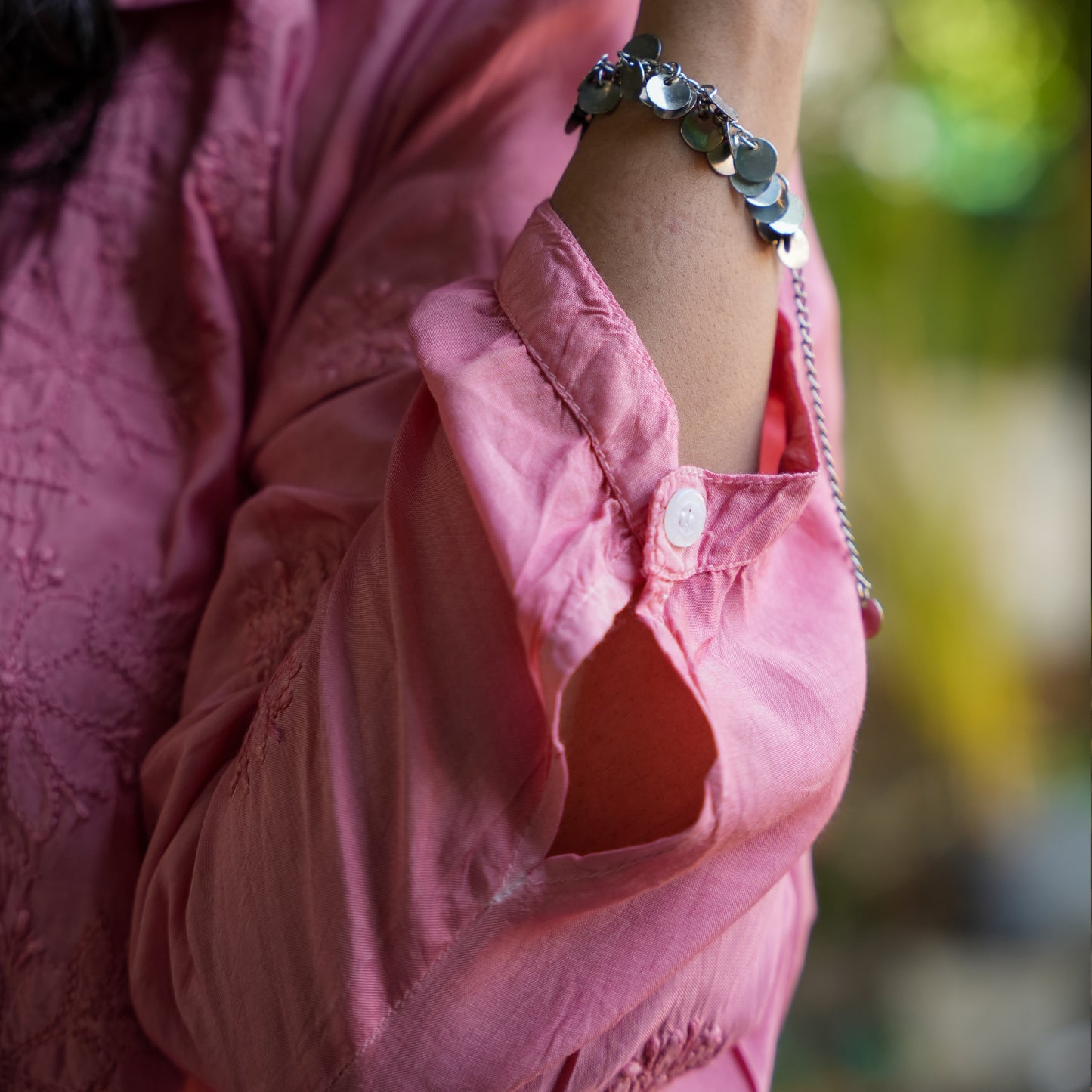 'Vintage Rose' Pink Muslin Chikankari Short Collared Shirt
