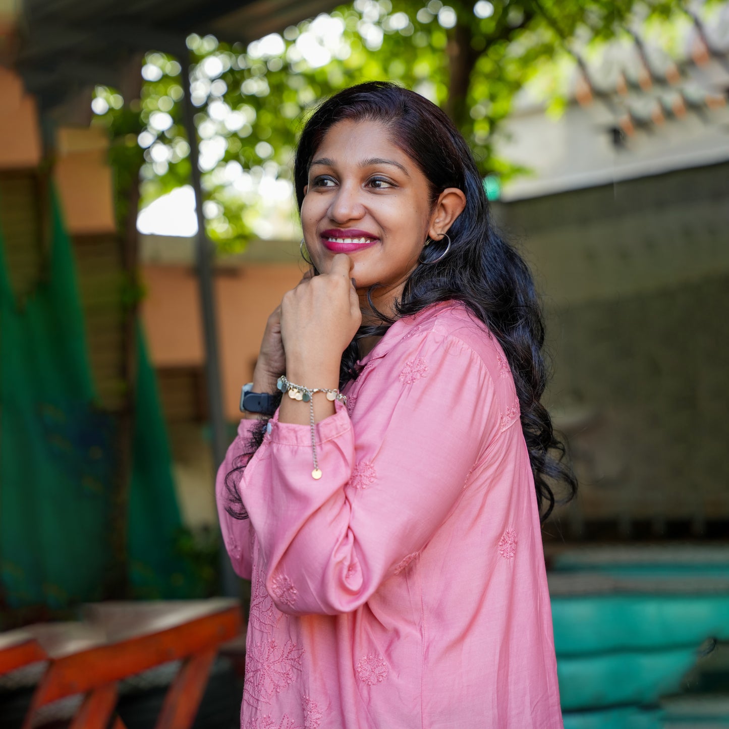 'Vintage Rose' Pink Muslin Chikankari Short Collared Shirt
