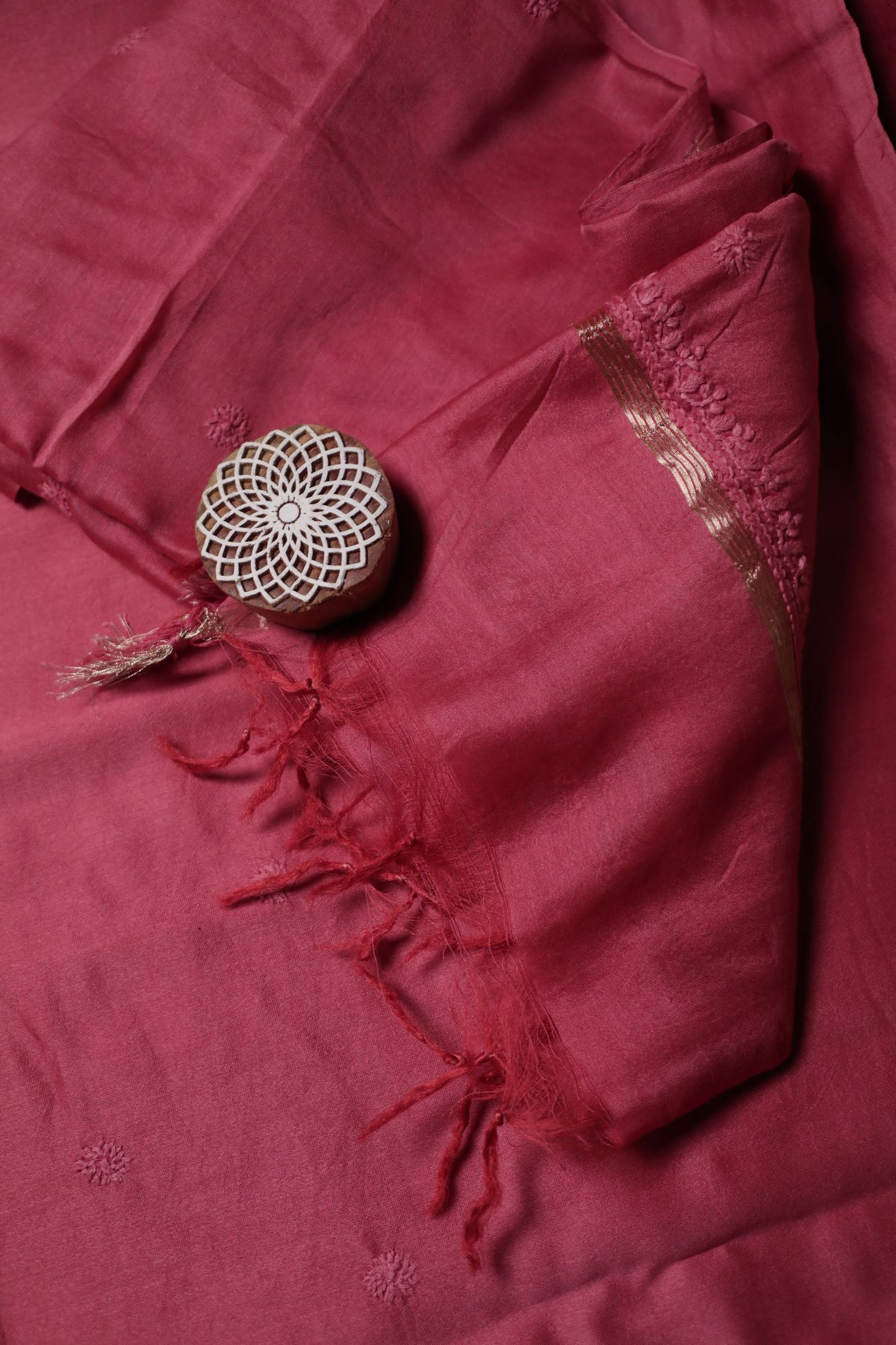 Mauve Pink Chanderi Unstitched Chikankari Suit Set