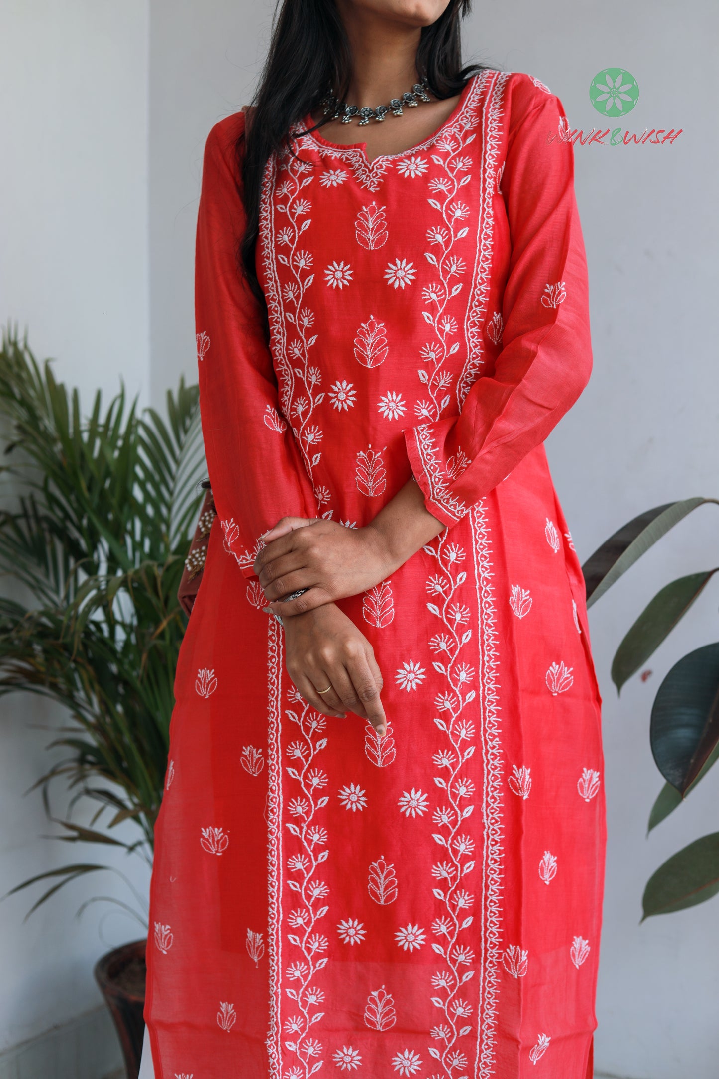 'The Queen's Heart' Mul-chanderi Magenta Chikankari Kurti