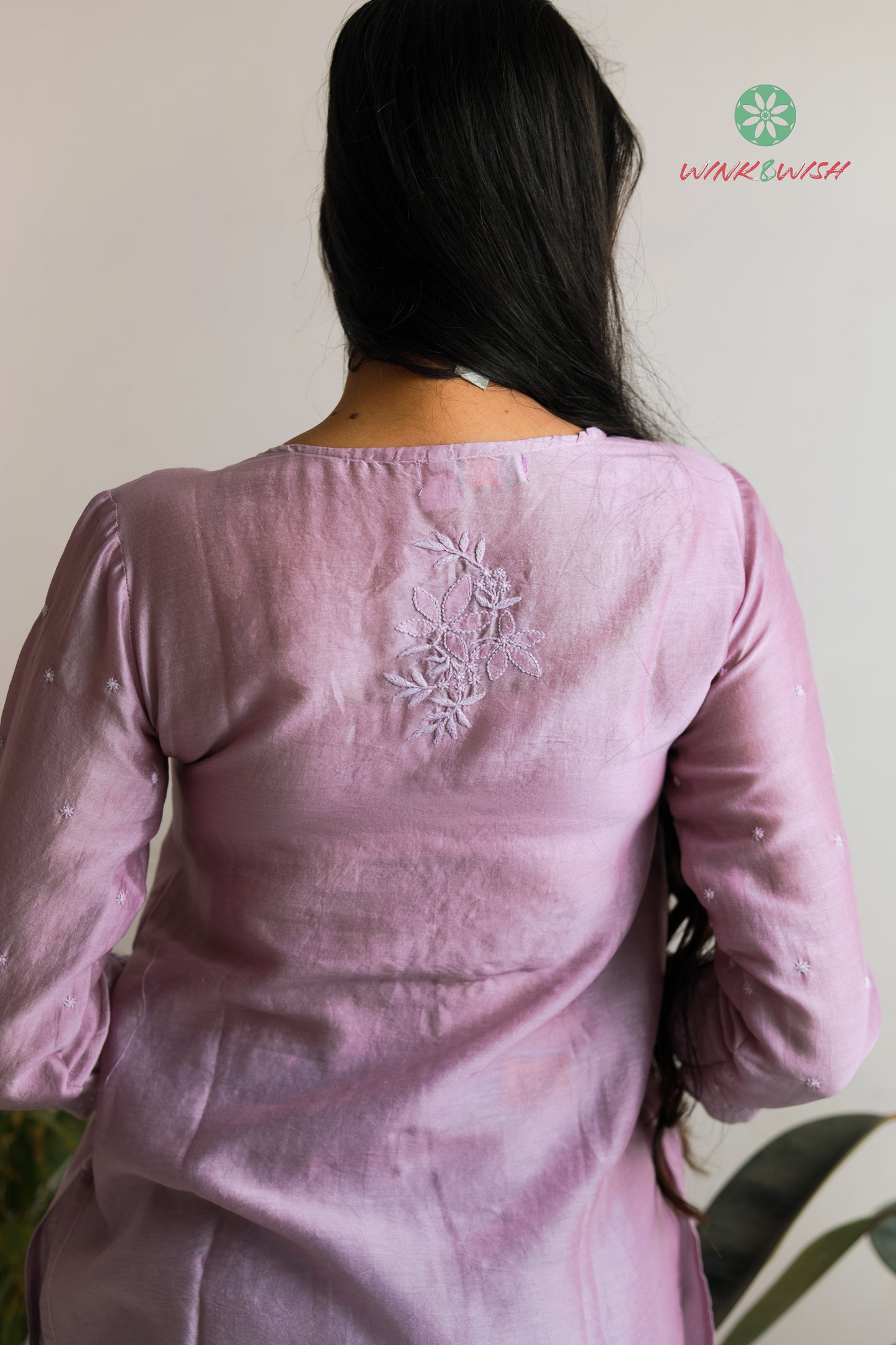 Chanderi Lilac Chikankari Short Kurti