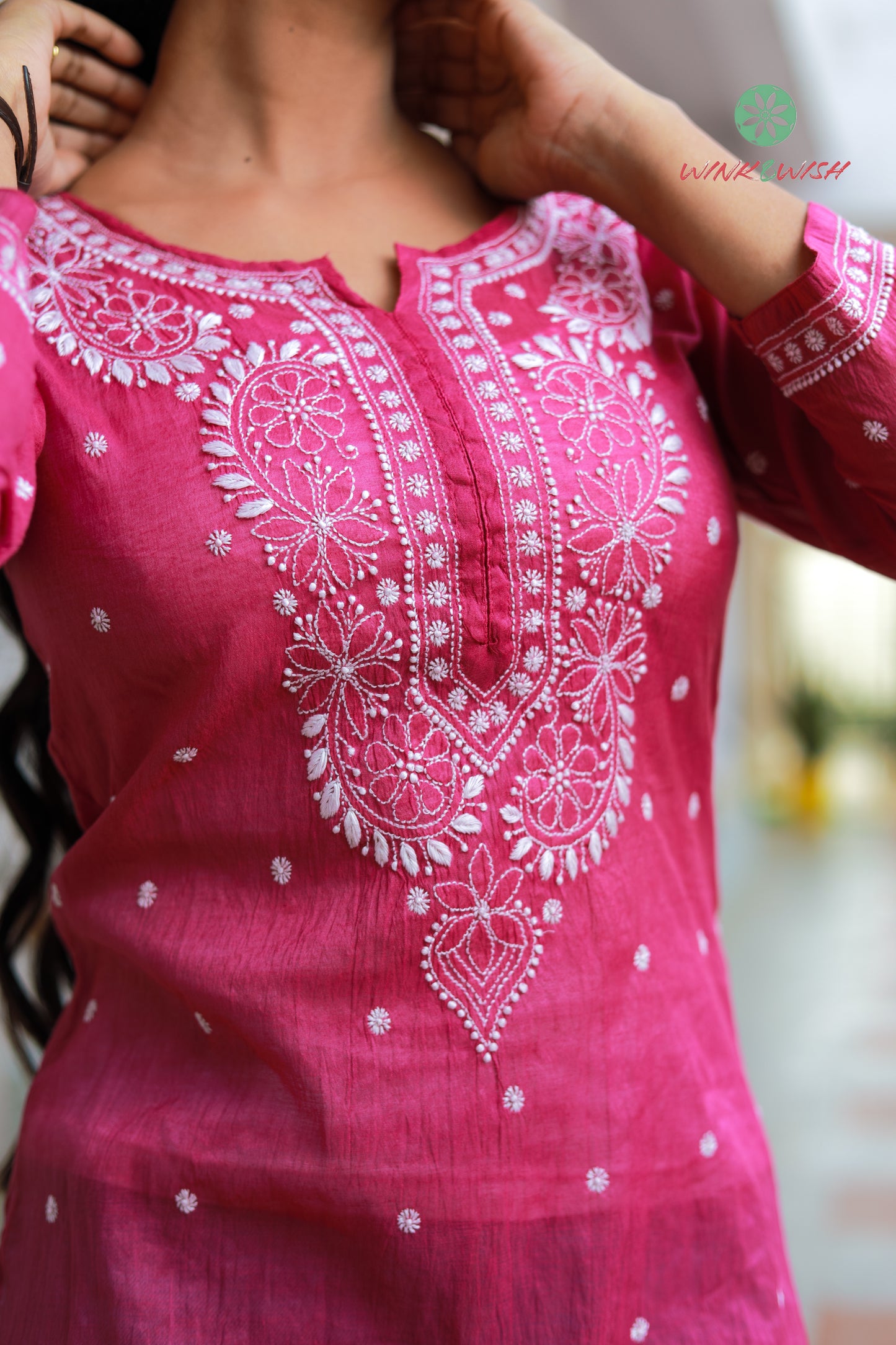 'Blooming Orchid' Purple Chanderi Chikankari Short Kurti