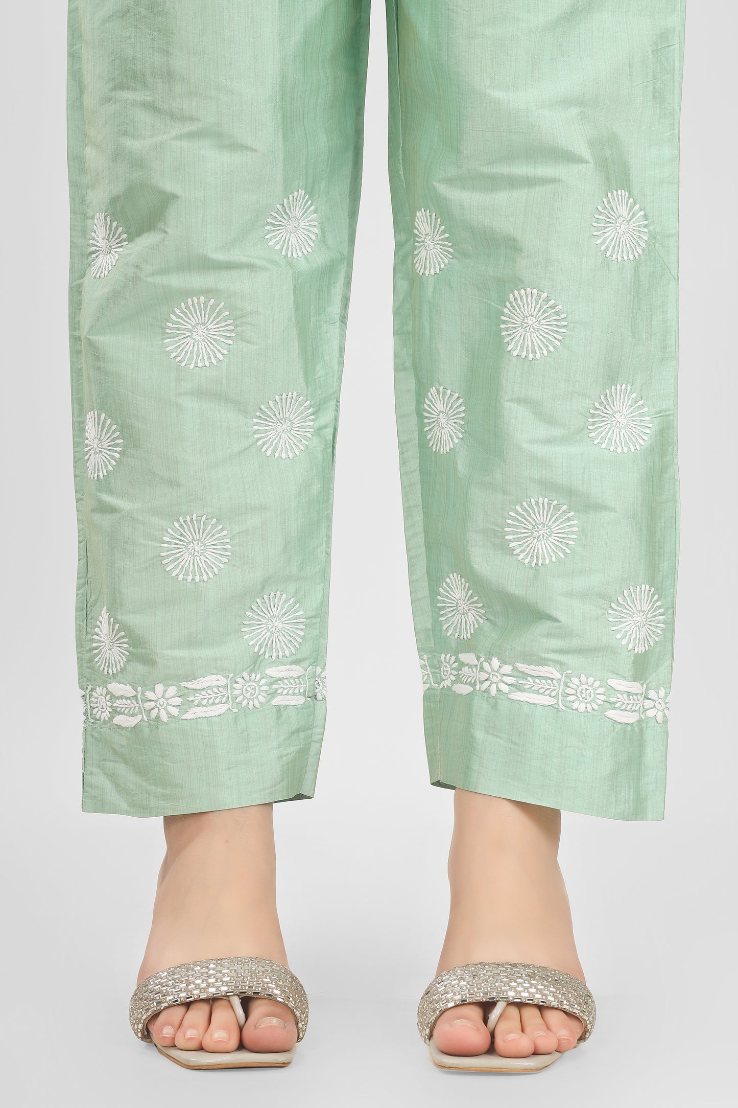 Pastel Green Silk Chikankari Kurta-Pant Set
