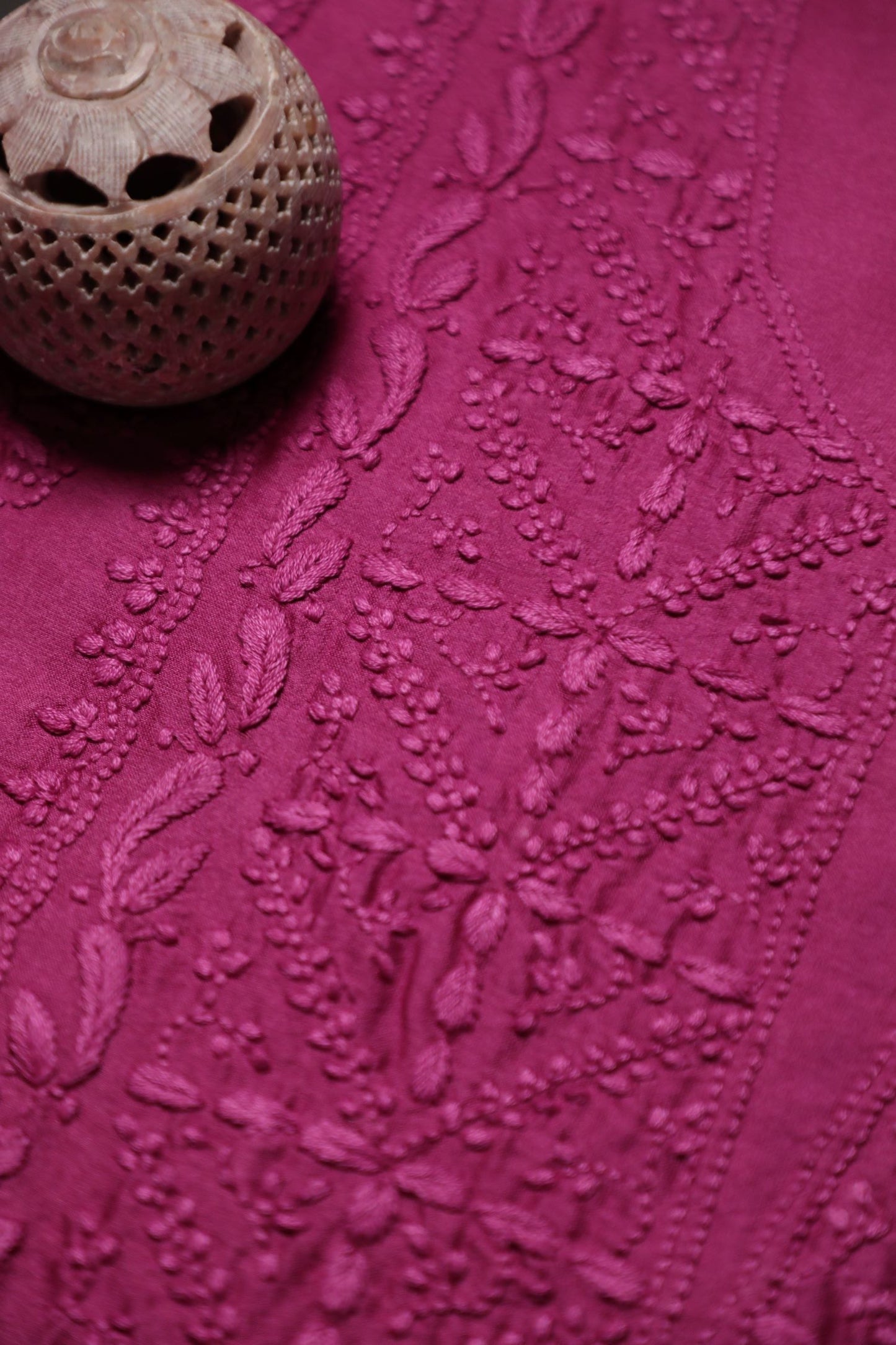 Wine Chanderi Unstitched Chikankari Suit Set