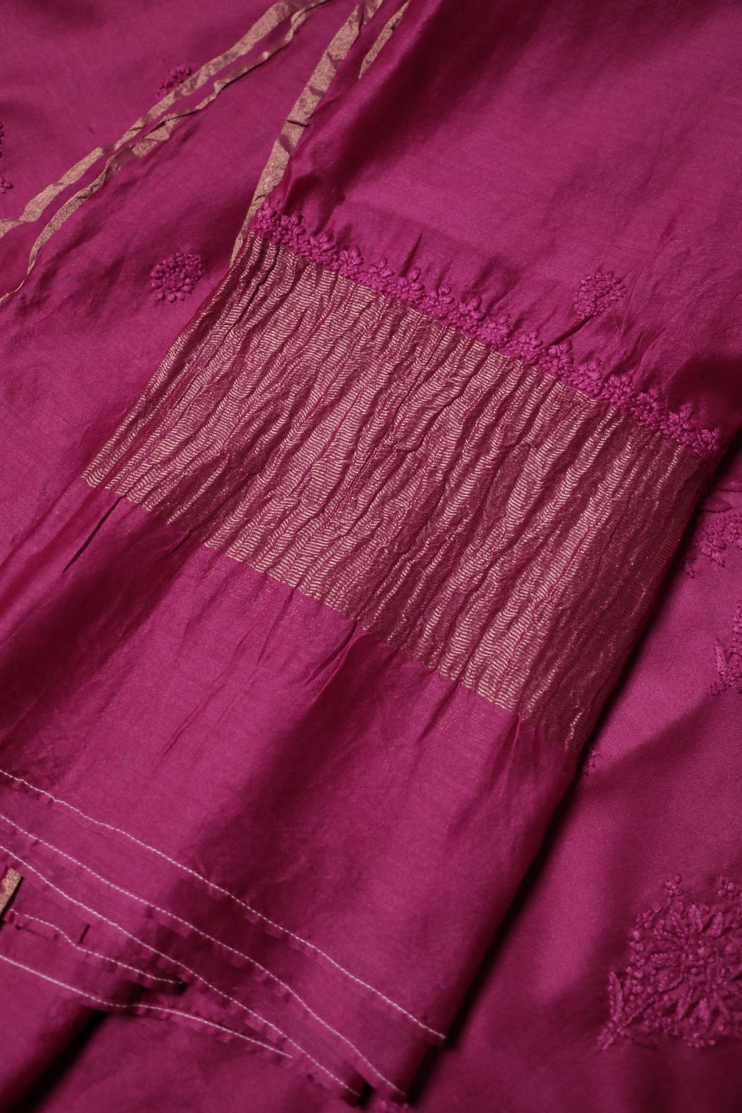 Wine Chanderi Unstitched Chikankari Suit Set