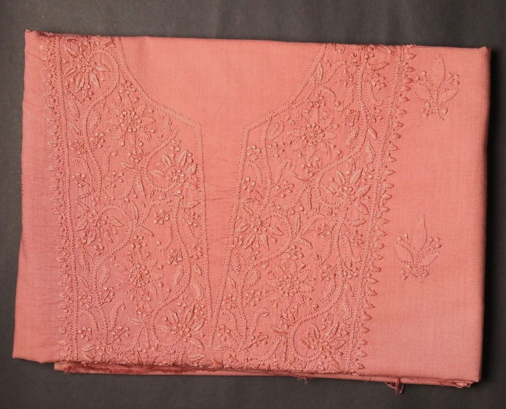 Coral Mauve Mul Cotton Unstitched Chikankari Kurta fabric