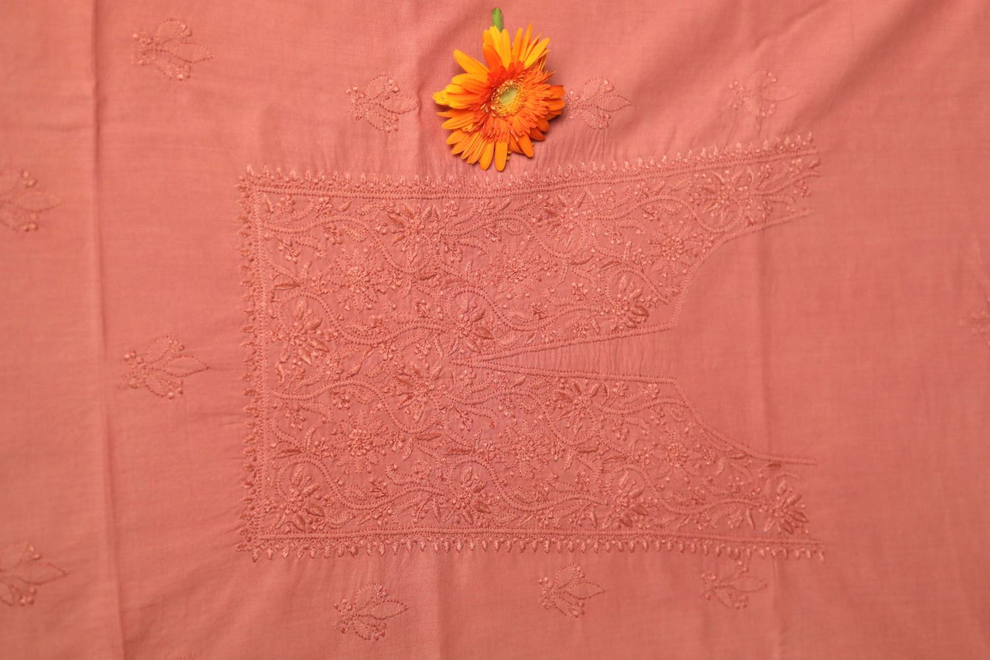 Coral Mauve Mul Cotton Unstitched Chikankari Kurta fabric