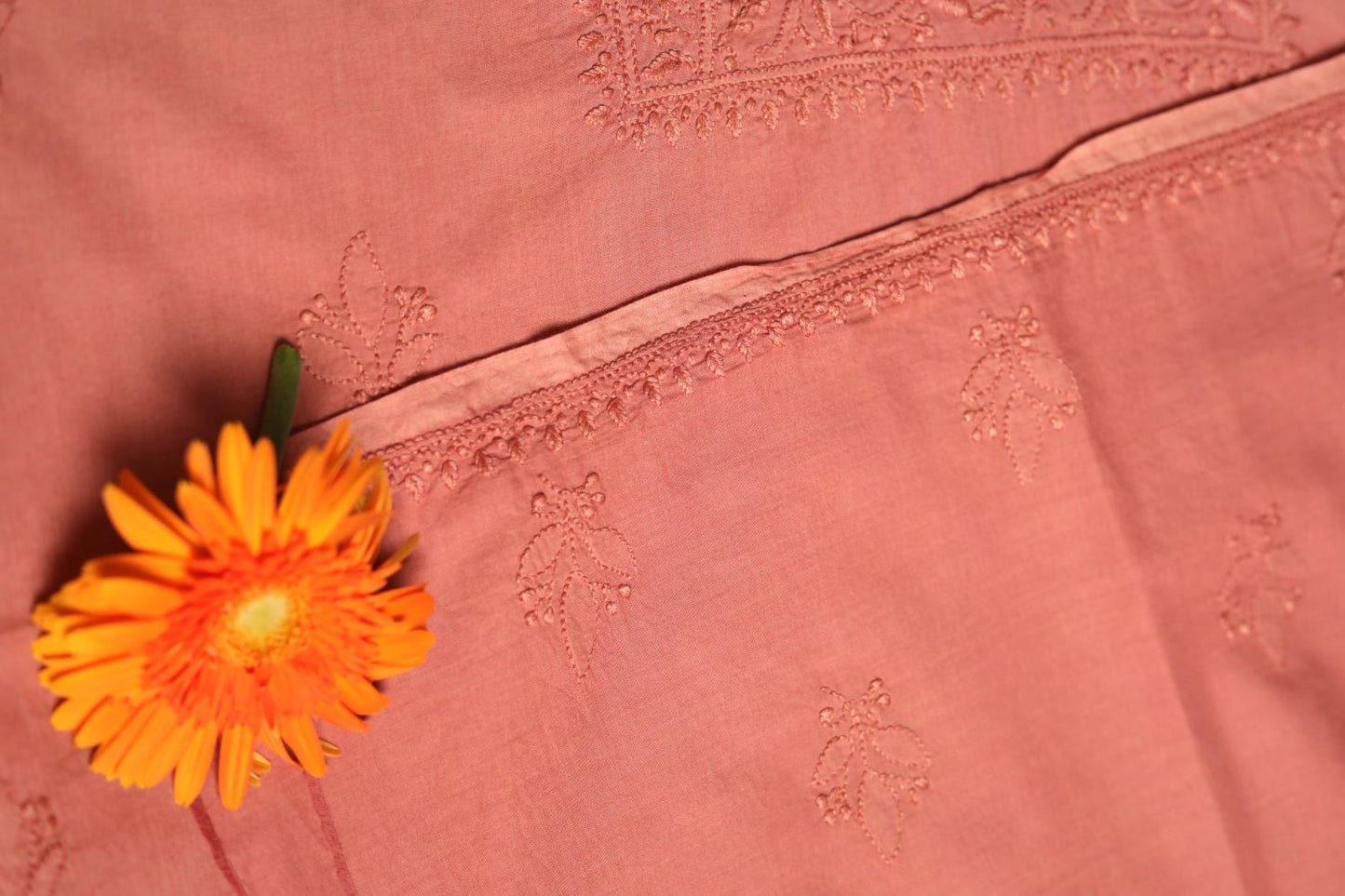 Coral Mauve Mul Cotton Unstitched Chikankari Kurta fabric