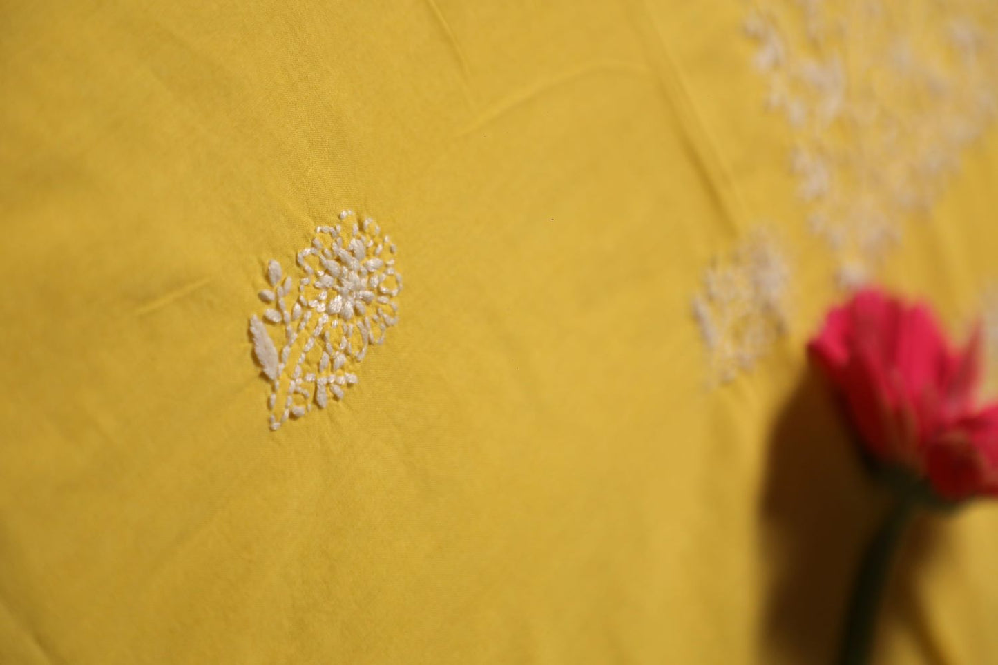 Cheerful Mul Yellow Cotton Unstitched Chikankari Kurta Pant Set