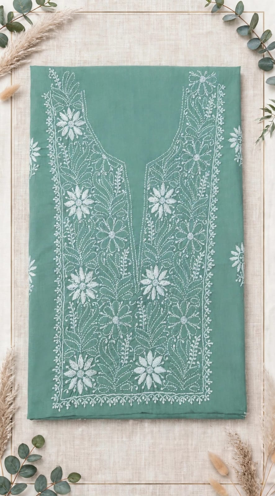 Sea Green Mul Cotton Chikankari Unstitched Kurta