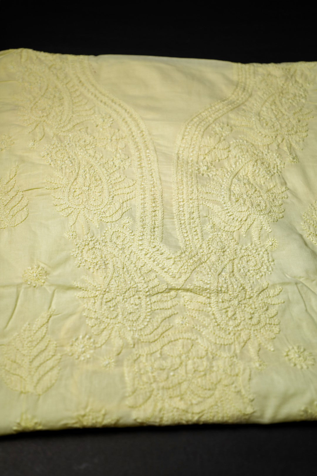 Creamish Yellow Mul Cotton Unstitched Chikankari Suit set
