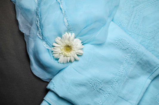 Sky Blue Mul Cotton Unstitched Chikankari Suit set