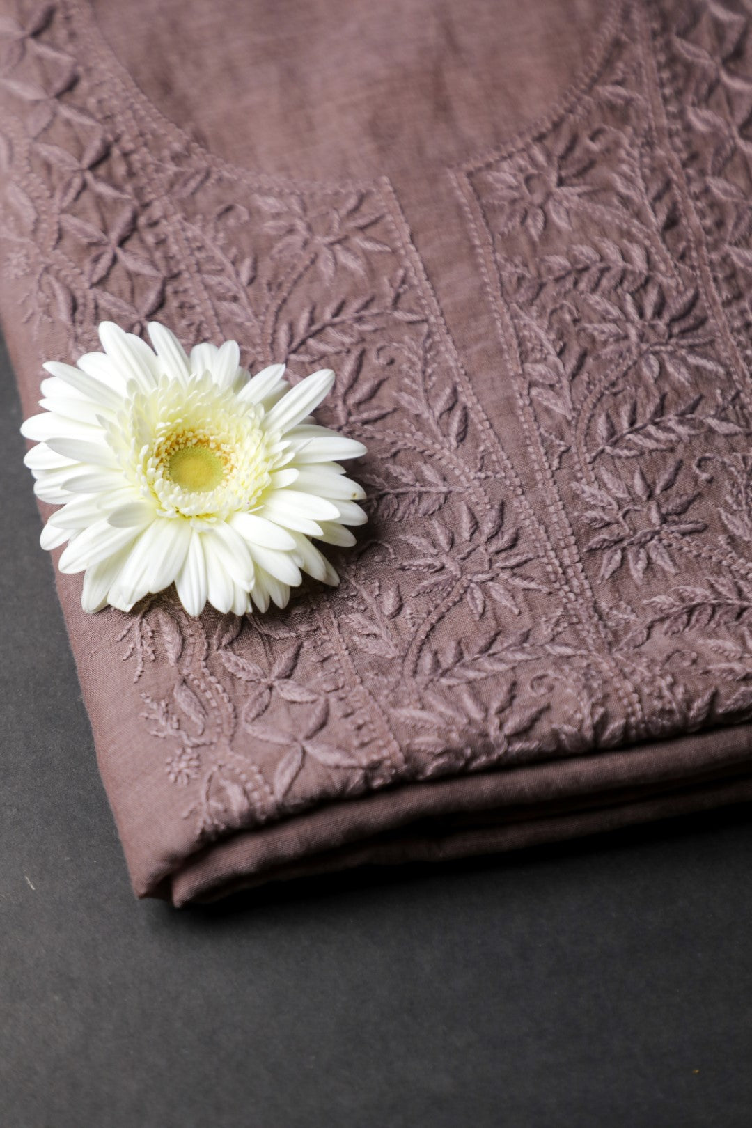 Bistre Brown Mul Chanderi Unstitched Chikankari Suit Set