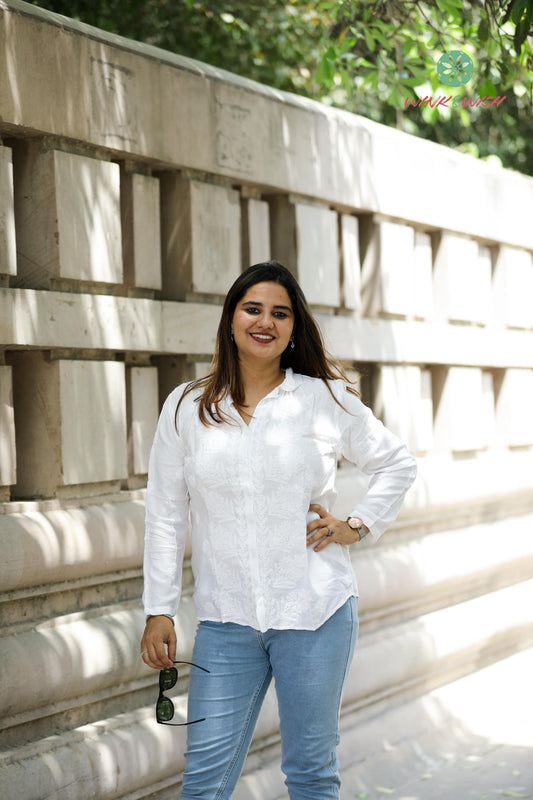 'White Pearl' Muslin White Chikankari Shirt