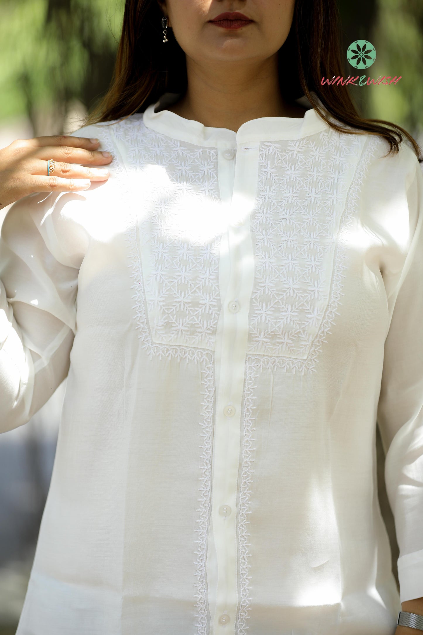 'Elegantly Perfect' Cotton White Chikankari Shirt