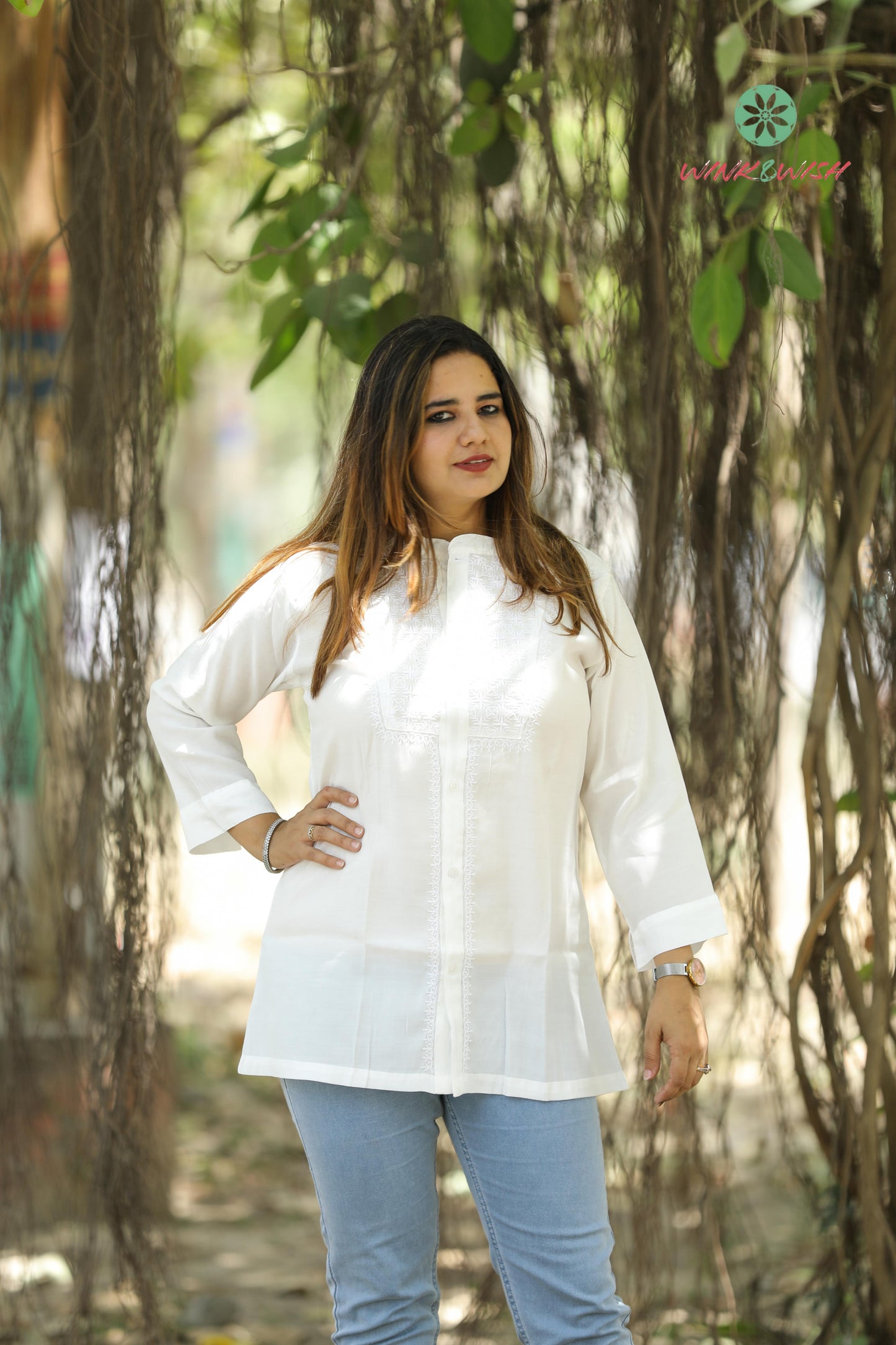 'Elegantly Perfect' Cotton White Chikankari Shirt