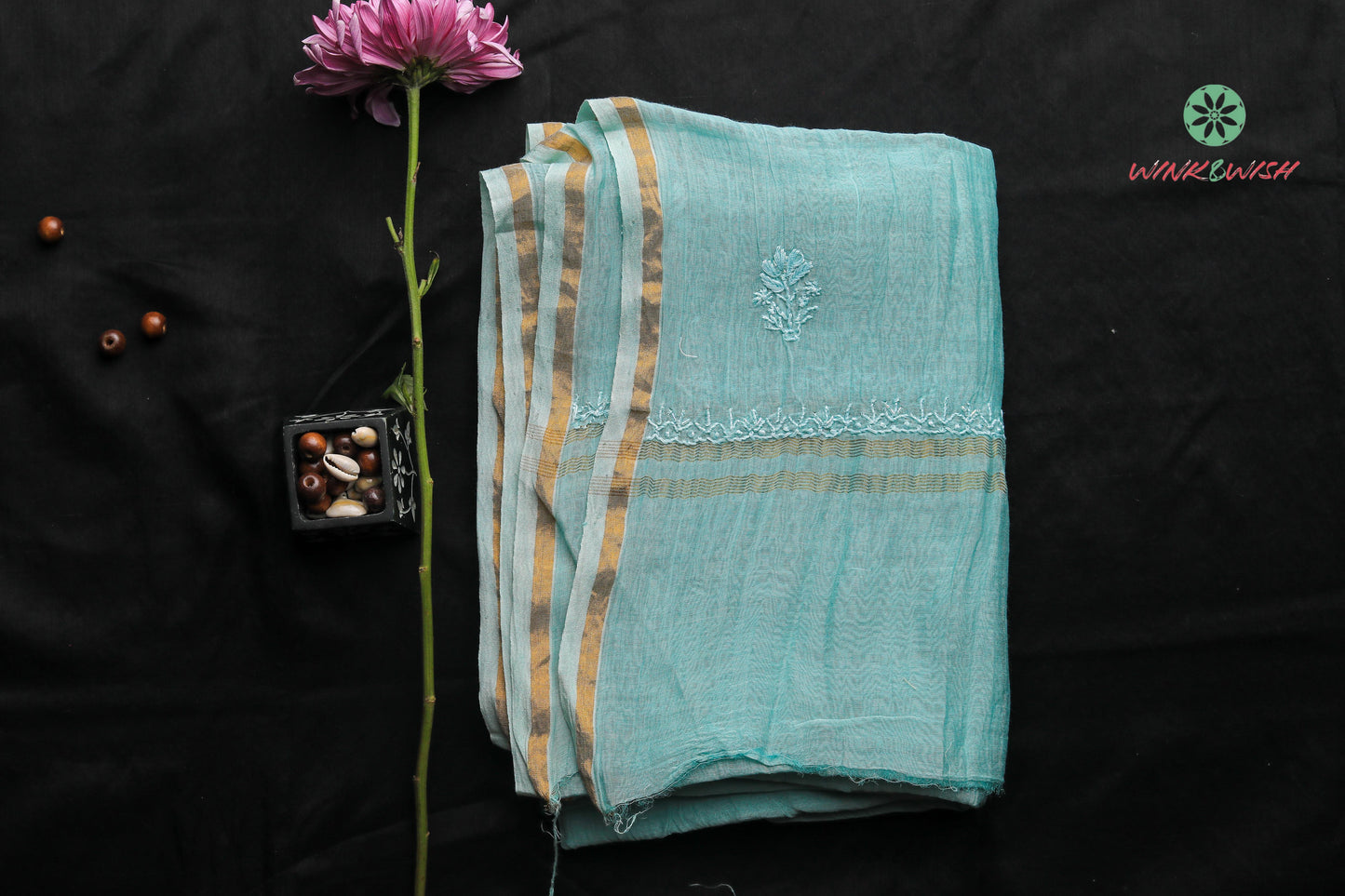 Teal Highlighted Mulmul Chanderi Unstitched Chikankari Suit Set