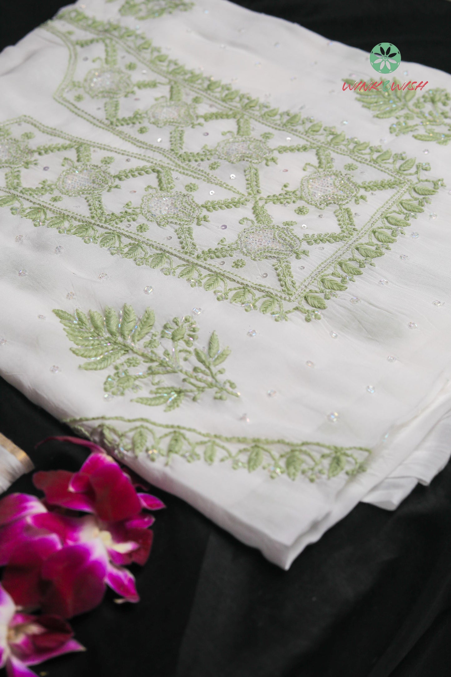 White Muslin Embellished Unstitched Chikankari Suit set