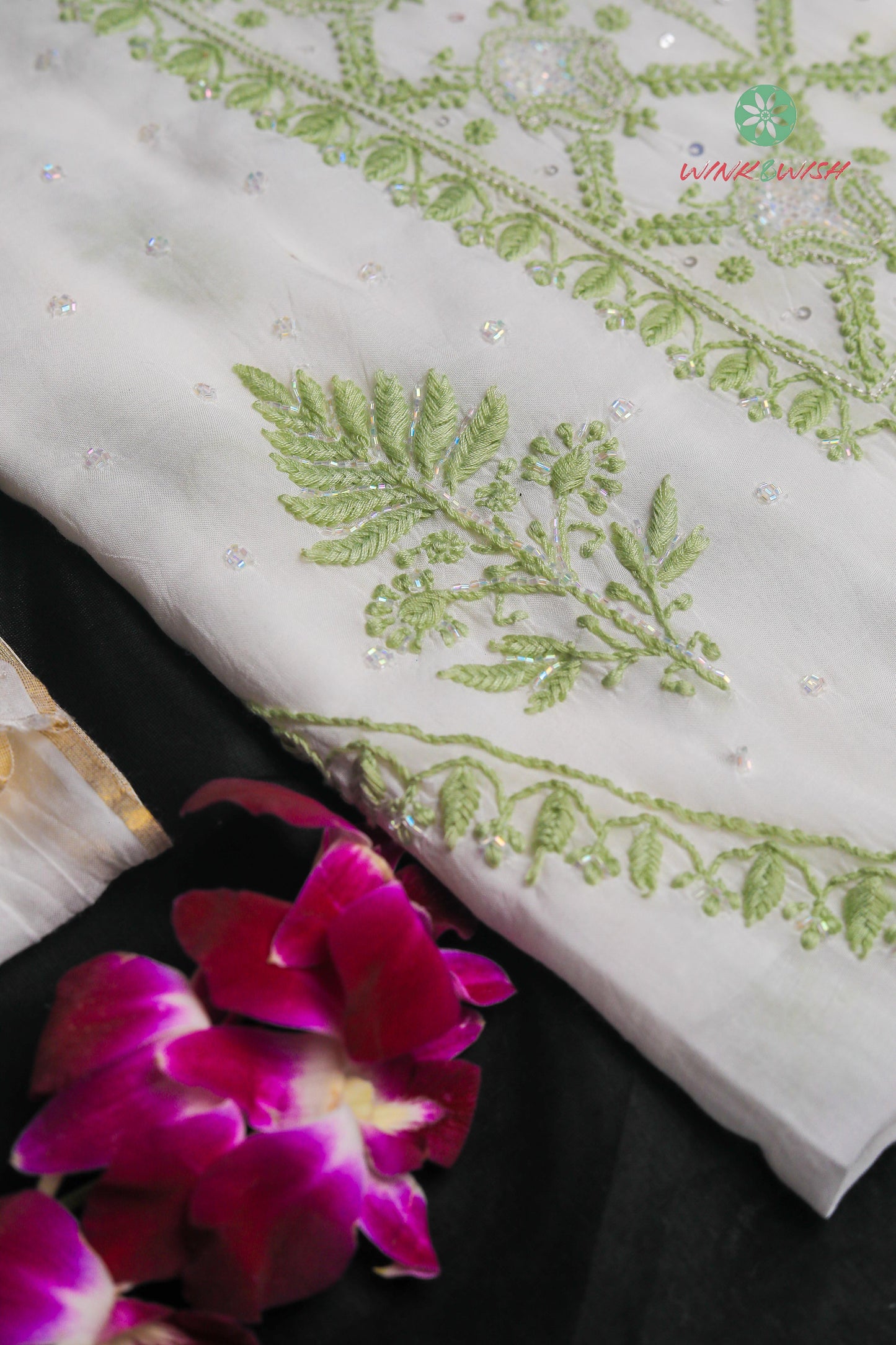 White Muslin Embellished Unstitched Chikankari Suit set