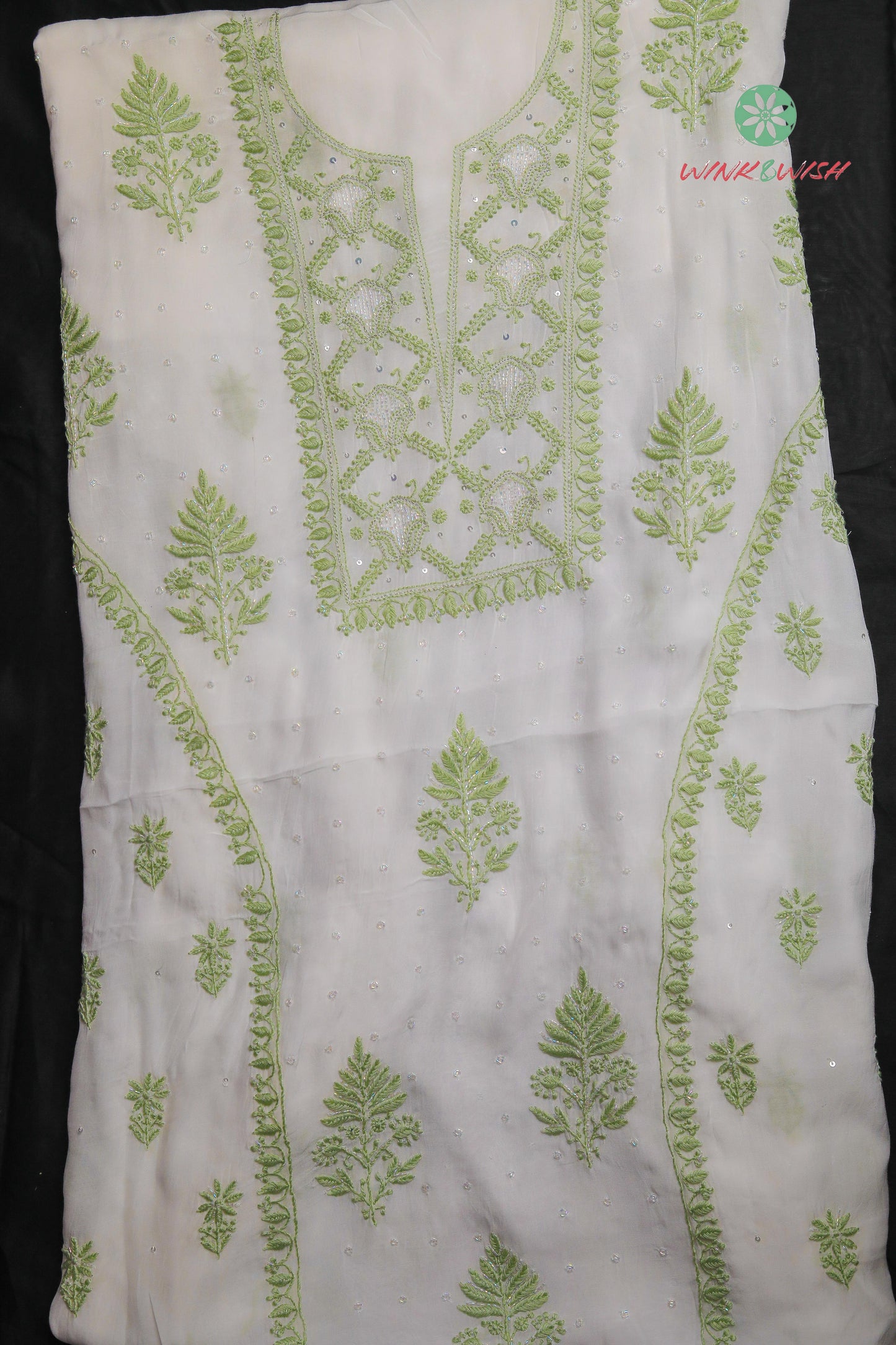 White Muslin Embellished Unstitched Chikankari Suit set