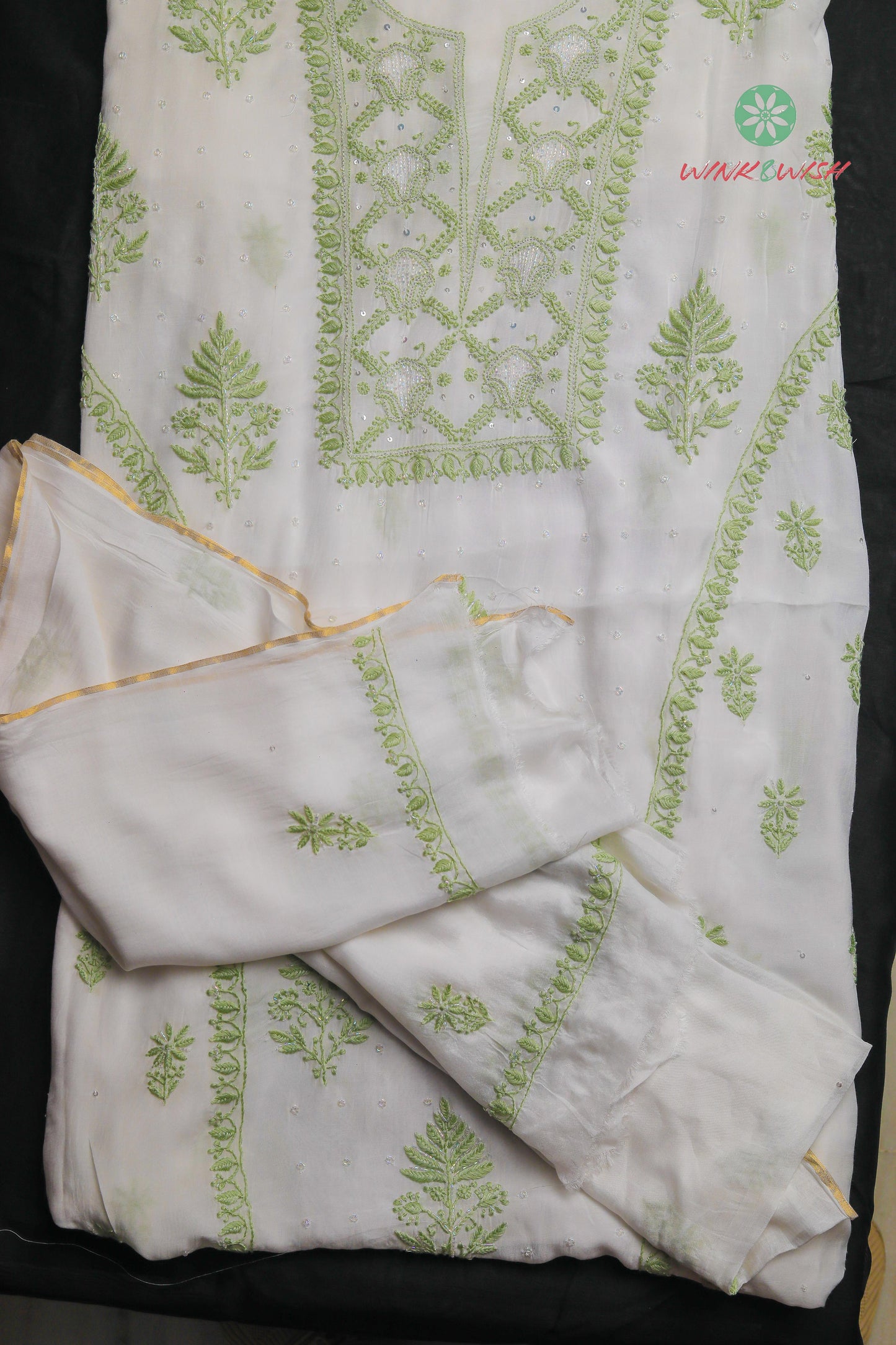 White Muslin Embellished Unstitched Chikankari Suit set
