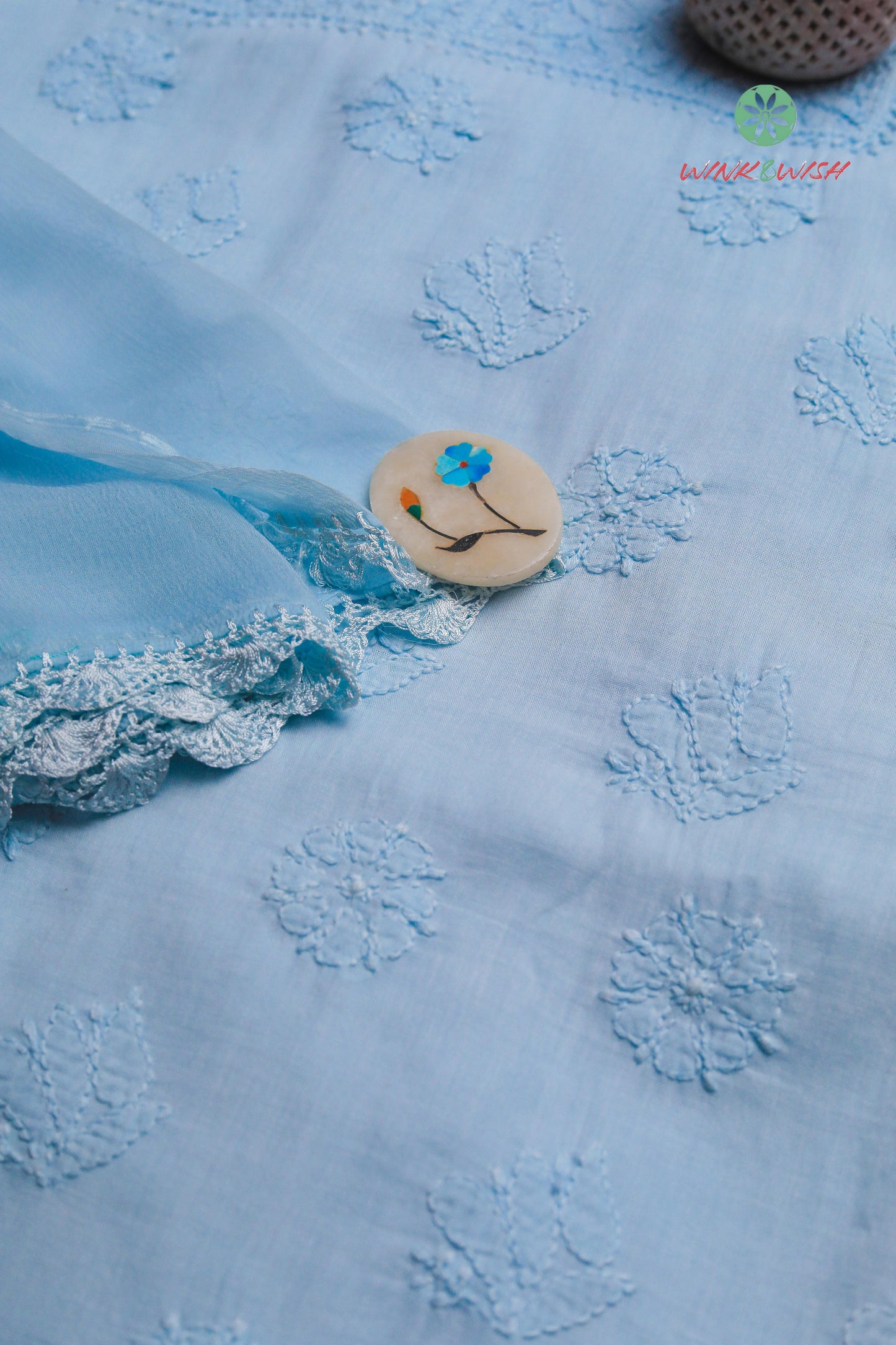 Light Blue Mul Cotton Unstitched Chikankari Suit set