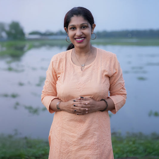 'Sunset Orange' Designer Mul Cotton Chikankari Long Kurti