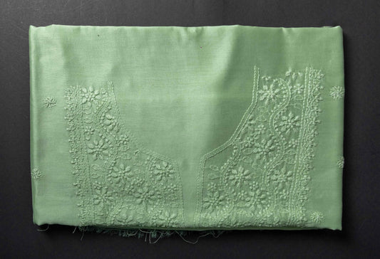 Mint Green Chanderi Unstitched Chikankari Suit Set