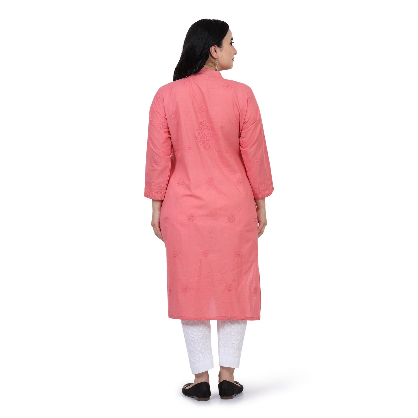 Pink Band Collar Elegant Mulmul Chikankari Kurti