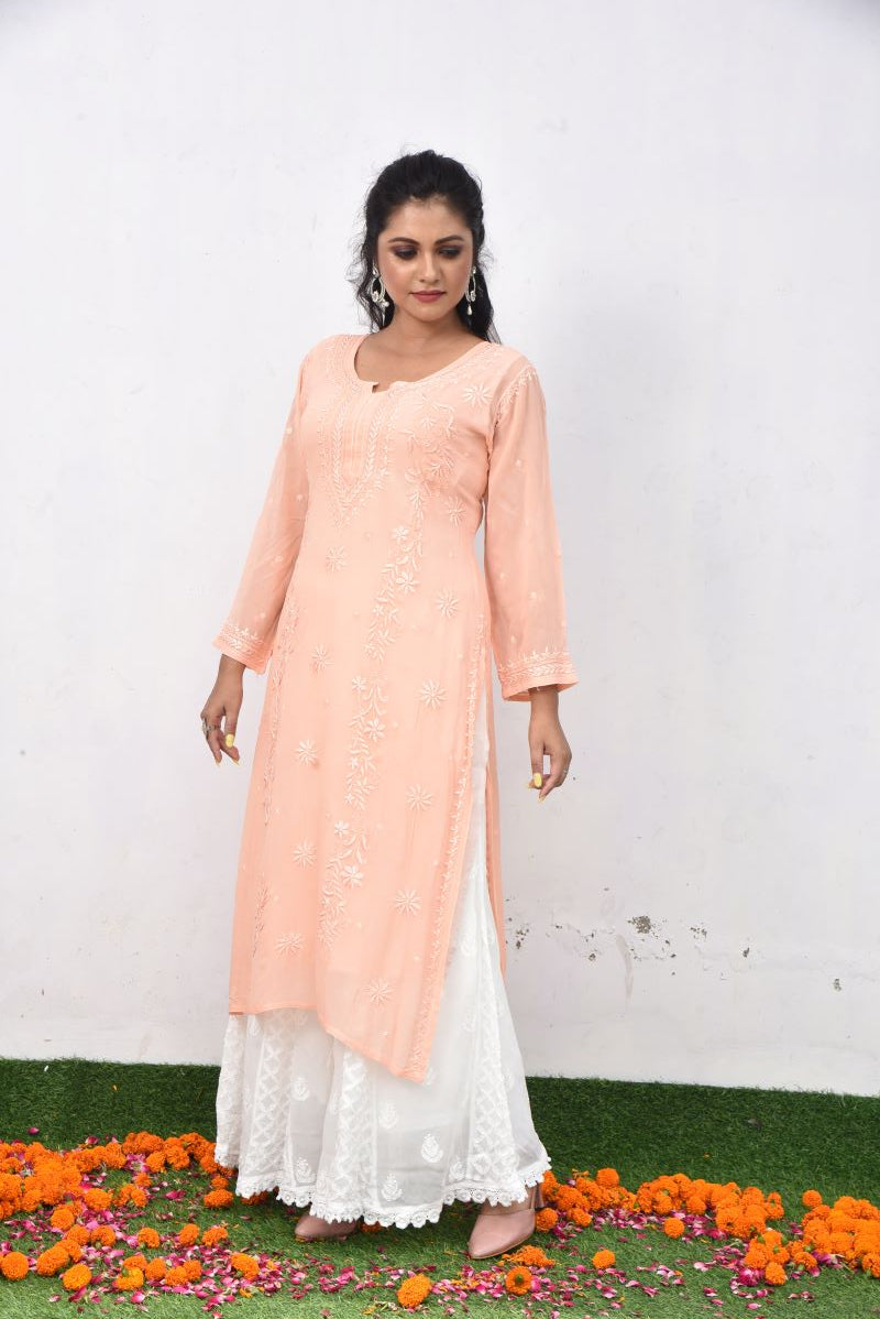 Pure Georgette Dyeable Designer White Chikankari Palazzo