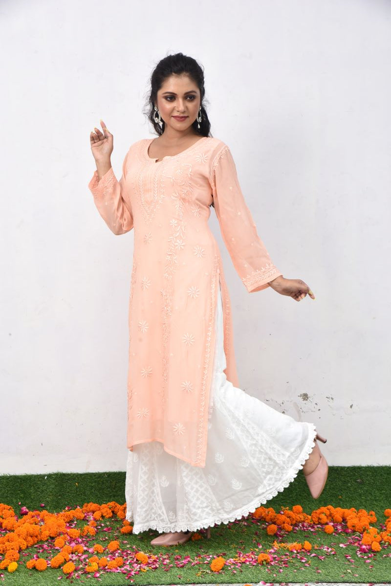 Pure Georgette Dyeable Designer White Chikankari Palazzo