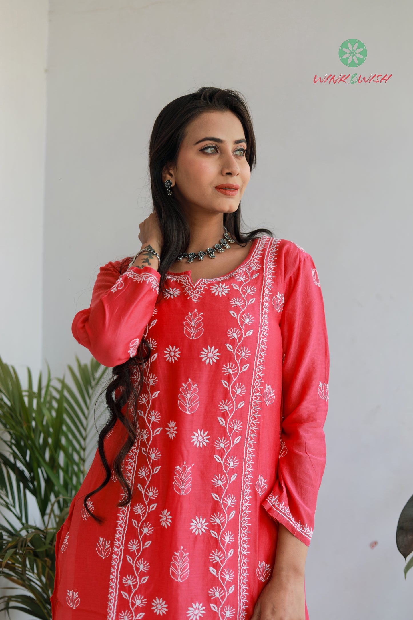 'The Queen's Heart' Mul-chanderi Magenta Chikankari Kurti