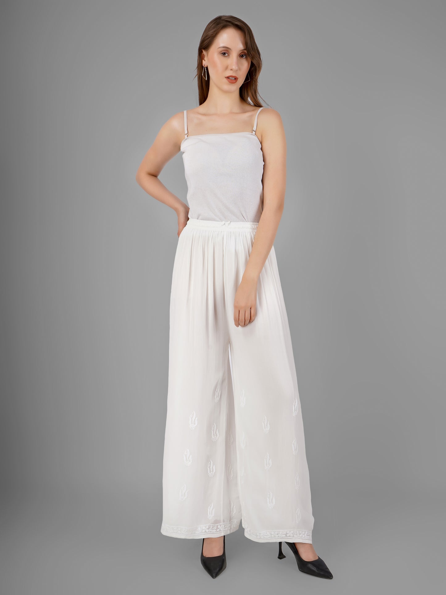 Pure Georgette Dyeable Straight White Chikankari Palazzo