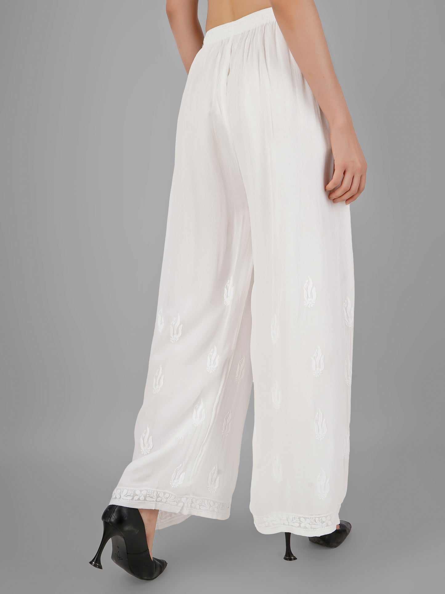 Pure Georgette Dyeable Straight White Chikankari Palazzo