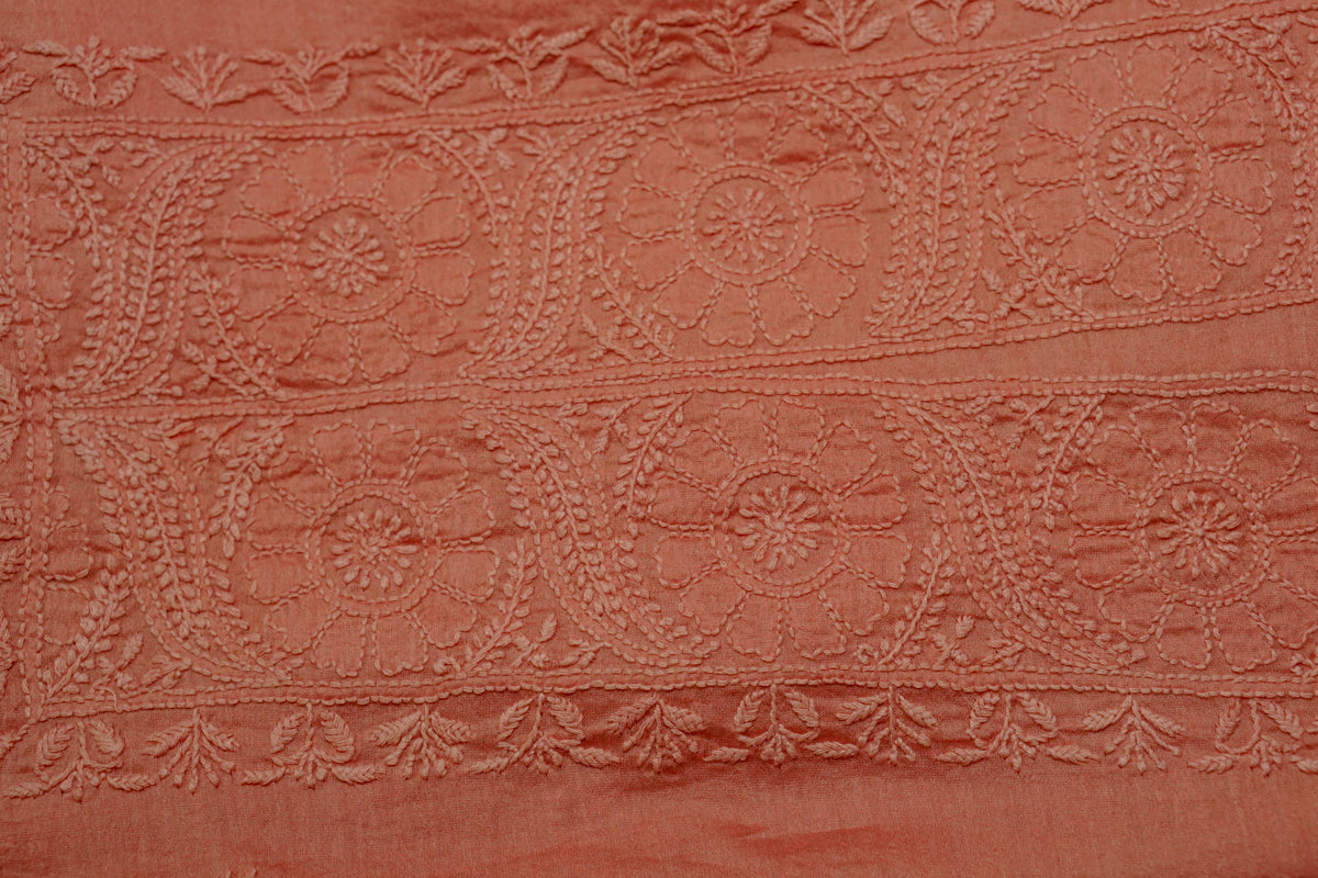 Coral Chanderi Unstitched Chikankari Suit Set