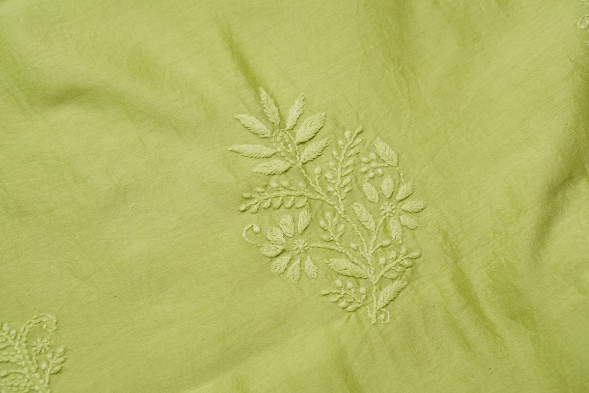 Green Chanderi Unstitched Chikankari suit set
