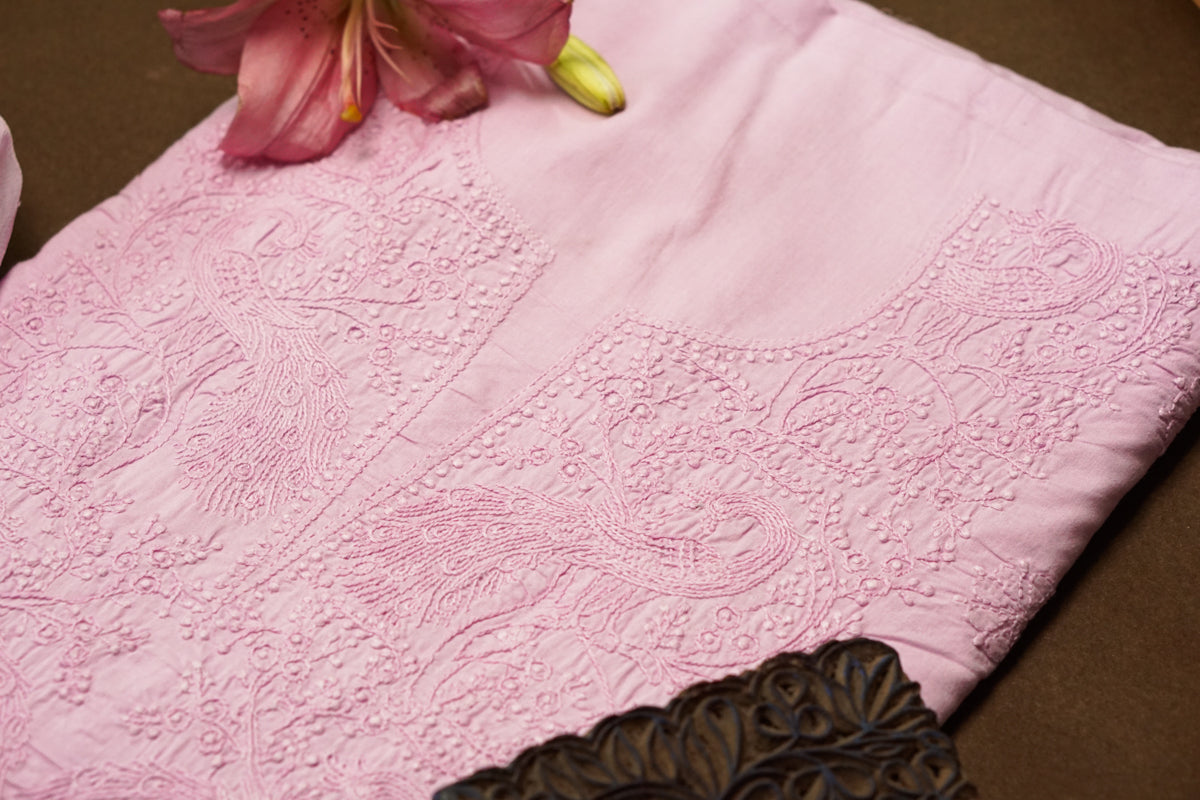 Trending Lilac Mul Cotton Unstitched Chikankari Suit set