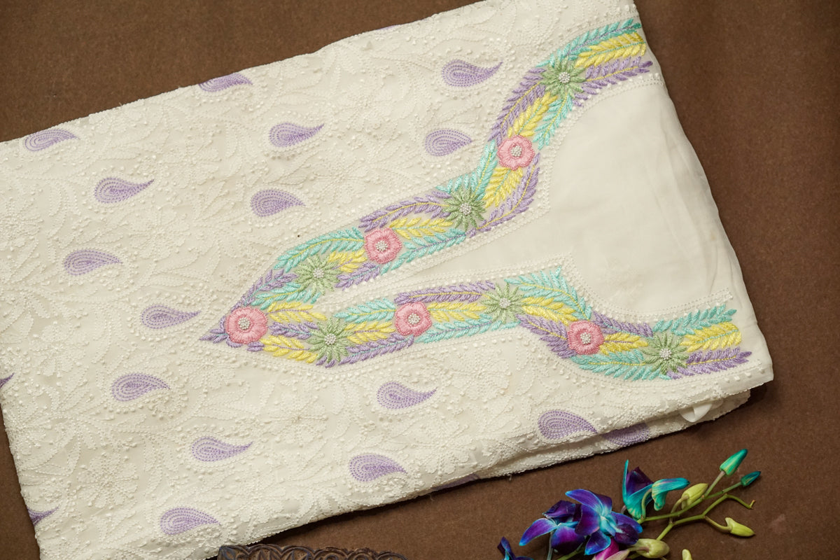 Pure Georgette Premium White Chikankari Kurti & Dupatta Material