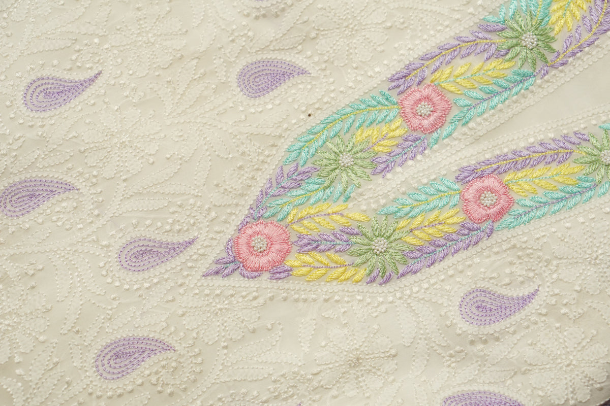 Pure Georgette Premium White Chikankari Kurti & Dupatta Material